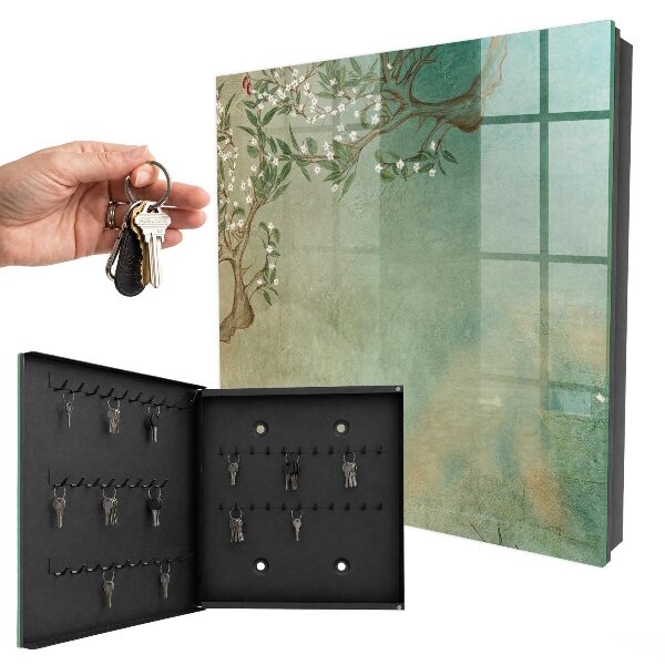 Caja para llaves con diseño de árbol en flor