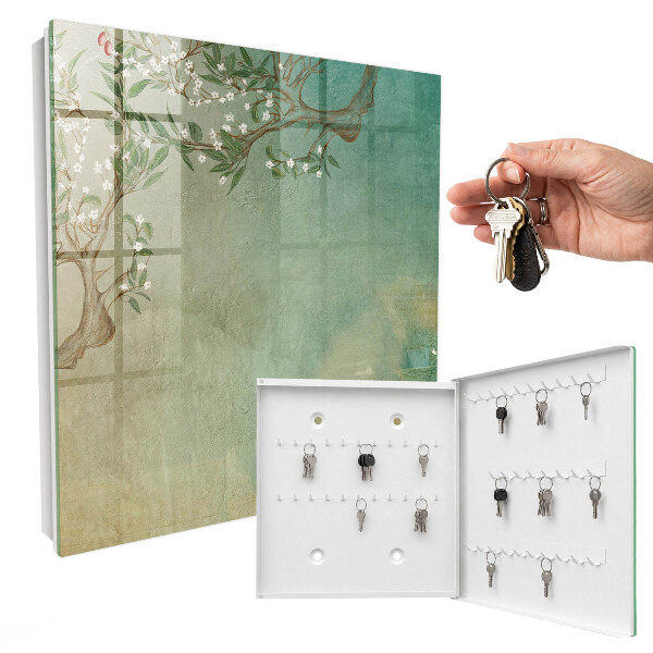 Caja para llaves con diseño de árbol en flor