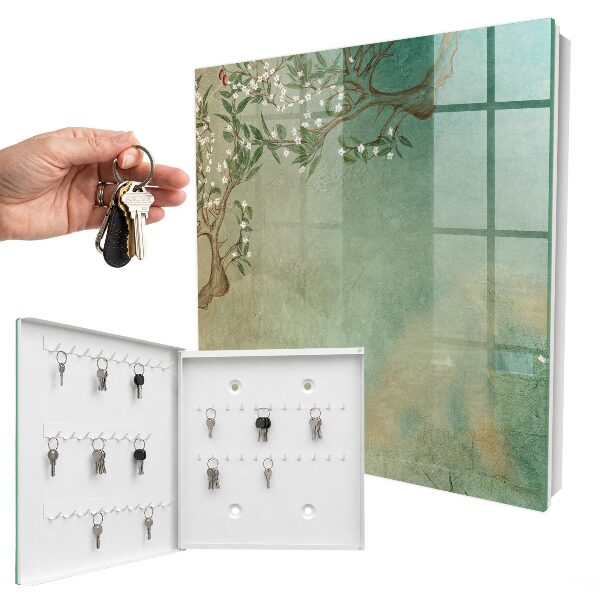 Caja para llaves con diseño de árbol en flor