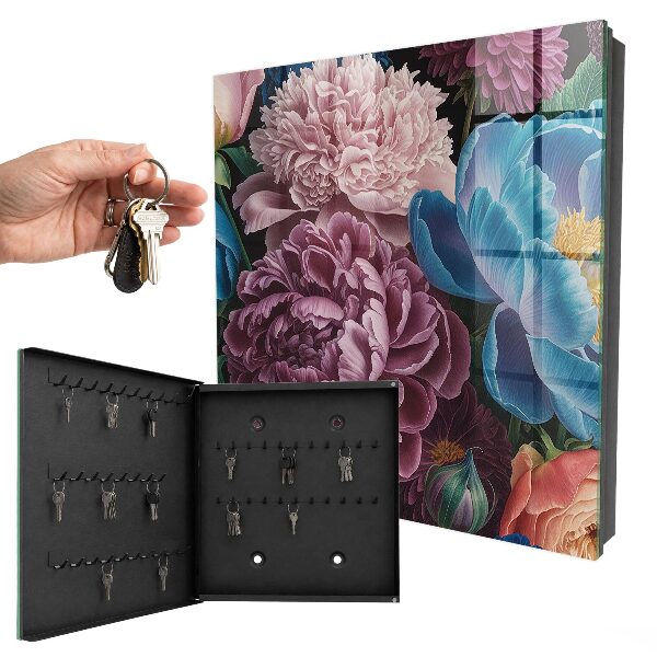 Caja para llaves con diseño de flores coloridas
