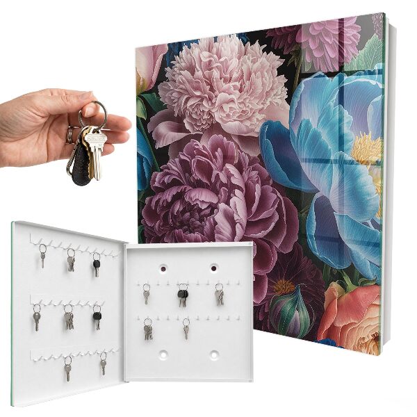 Caja para llaves con diseño de flores coloridas