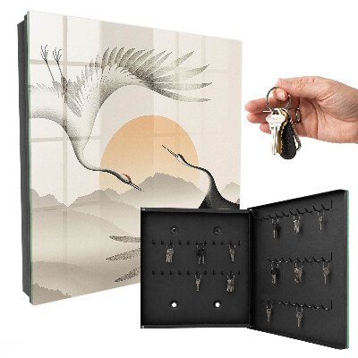 Caja para llaves con diseño de grullas japonesas y sol naciente