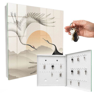 Caja para llaves con diseño de grullas japonesas y sol naciente