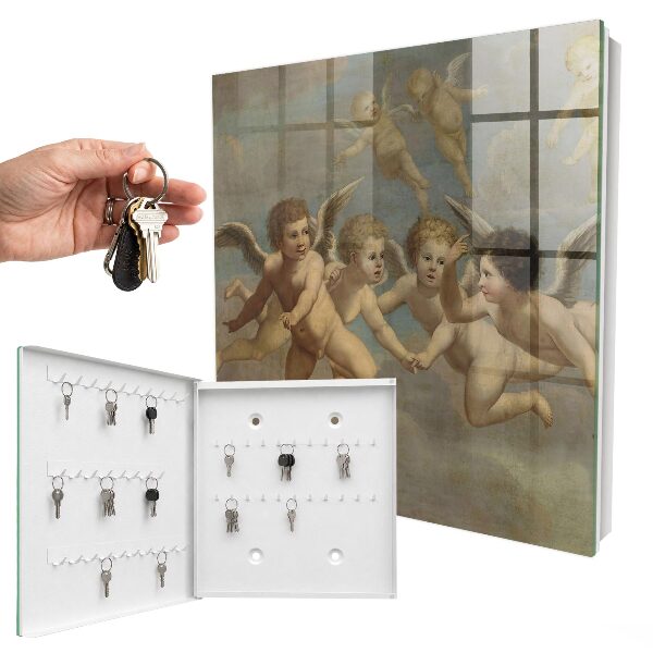 Armario para llaves con diseño de pintura barroca de putti y ángeles voladores
