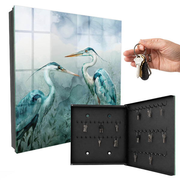 Caja para llaves con diseño de garzas en acuarela