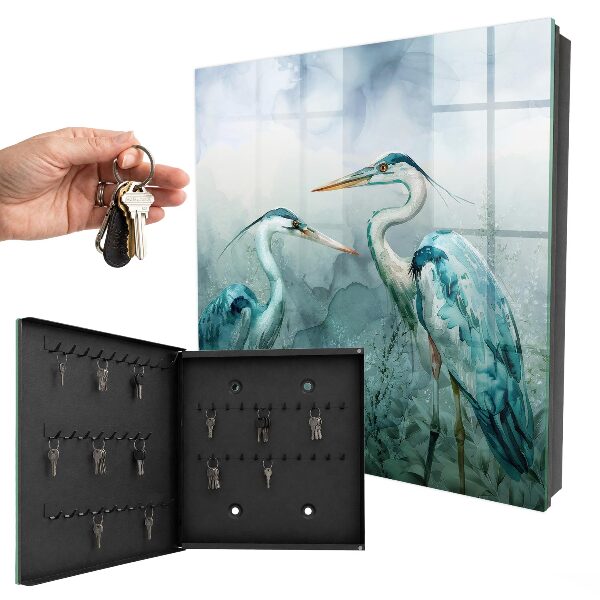 Caja para llaves con diseño de garzas en acuarela