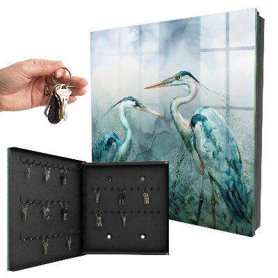 Caja para llaves con diseño de garzas en acuarela