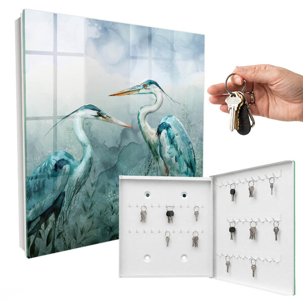 Caja para llaves con diseño de garzas en acuarela