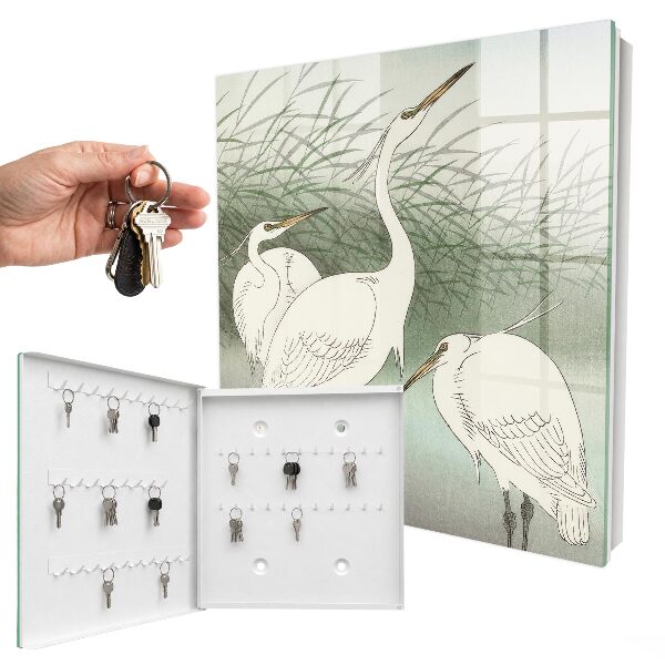Armario para colgar llaves diseño de garzas y hierbas