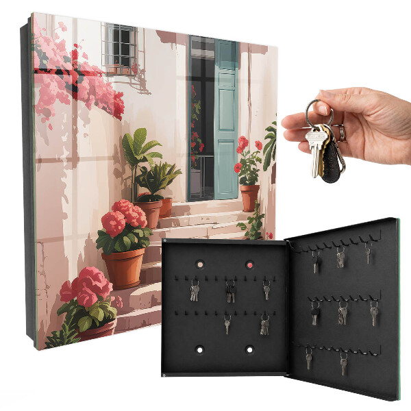 Caja para llaves con diseño de escalera de flores