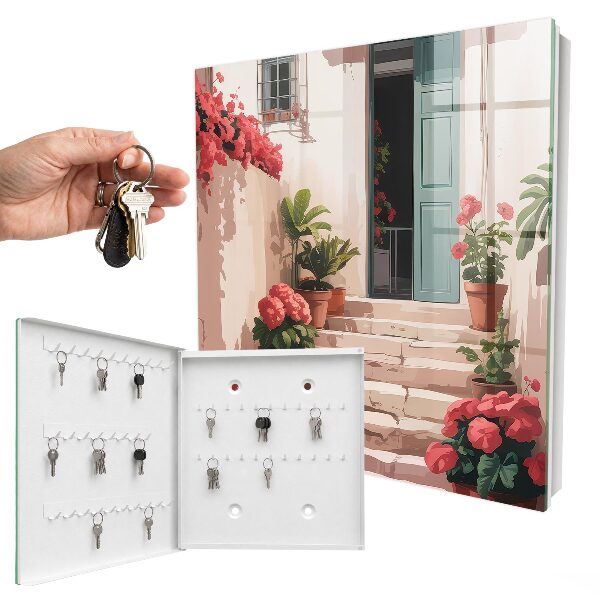 Caja para llaves con diseño de escalera de flores