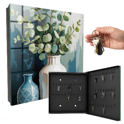 Caja para llaves con diseño de jarrones y hojas