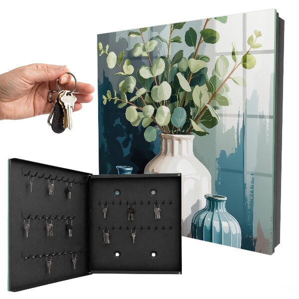 Caja para llaves con diseño de jarrones y hojas