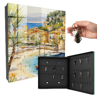 Caja para llaves con diseño de paisaje costero