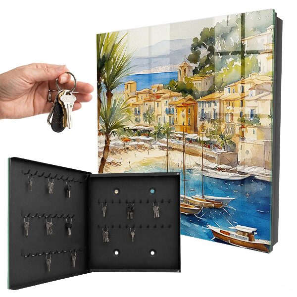 Caja para llaves con diseño de paisaje costero