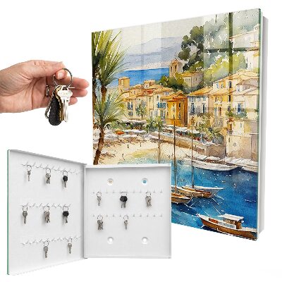 Caja para llaves con diseño de paisaje costero