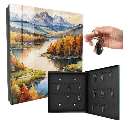 Armario para colgar llaves con diseño de montañas otoñales