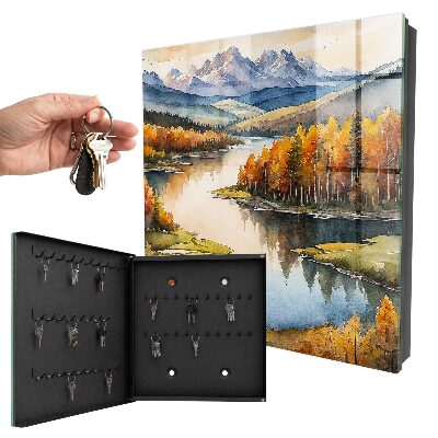 Armario para colgar llaves con diseño de montañas otoñales