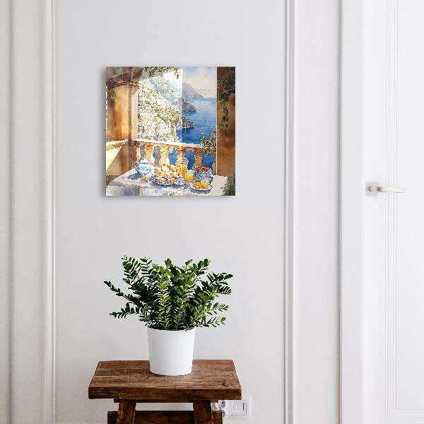 Armario para llaves de pared con diseño de desayuno en la terraza