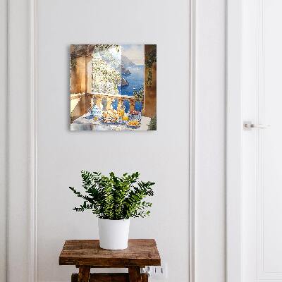 Armario para llaves de pared con diseño de desayuno en la terraza