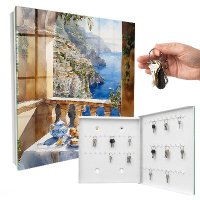 Armario para llaves de pared con diseño de desayuno en la terraza