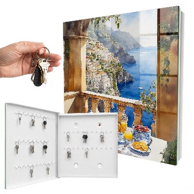 Armario para llaves de pared con diseño de desayuno en la terraza
