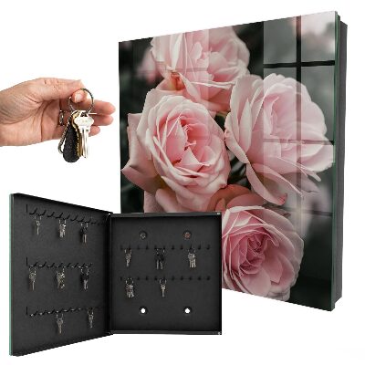 Armario para llaves con diseño de rosas rosadas