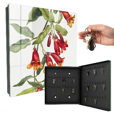 Caja para llaves con diseño de flores rojas