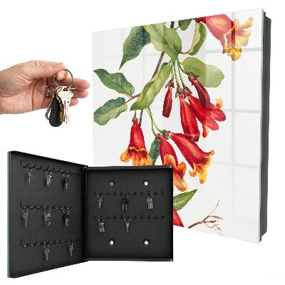 Caja para llaves con diseño de flores rojas