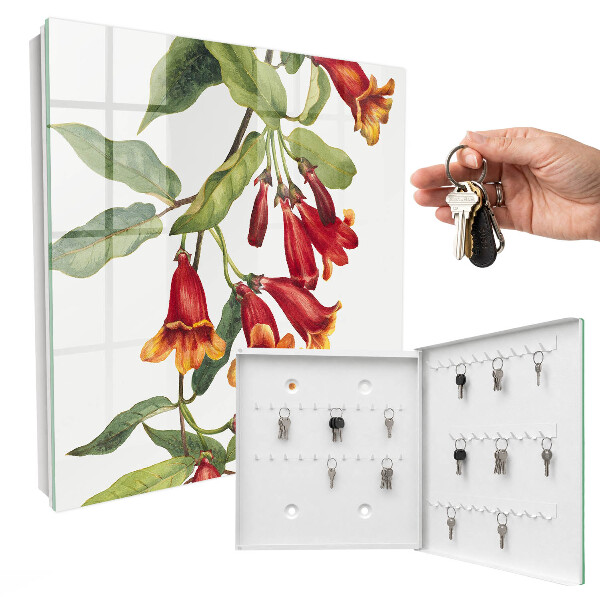 Caja para llaves con diseño de flores rojas