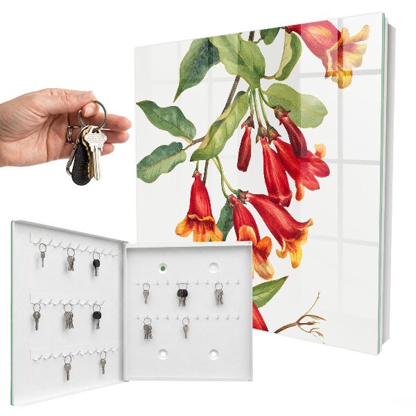 Caja para llaves con diseño de flores rojas