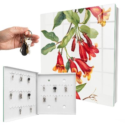 Caja para llaves con diseño de flores rojas