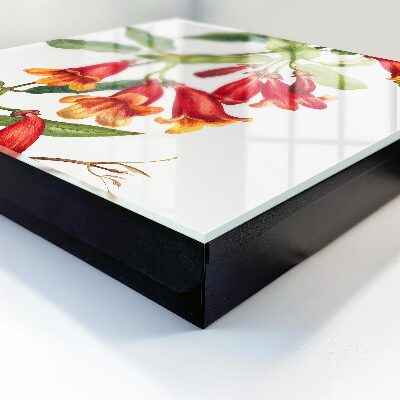 Caja para llaves con diseño de flores rojas