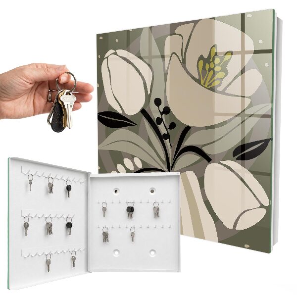 Armario para llaves con diseño de flores beige