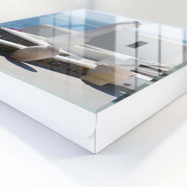 Armario para colgar llaves con diseño de casas blancas en Grecia junto al mar