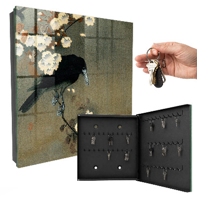 Armario para llaves con diseño de El cuervo y la flor de cerezo de Ohara Koson