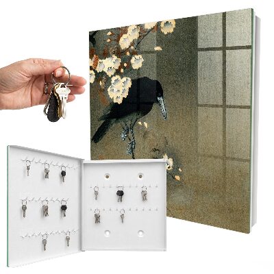 Armario para llaves con diseño de El cuervo y la flor de cerezo de Ohara Koson