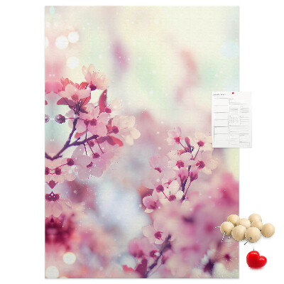 Tablero de corcho para pared Detalles florales en tonos delicados.