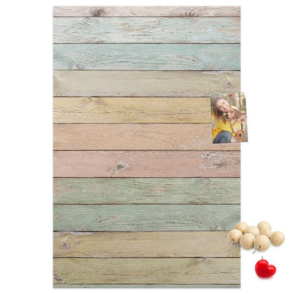 Tablero de corcho para pared tablas rústicas en tonos pastel
