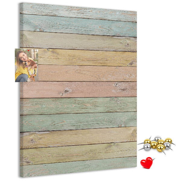 Tablero de corcho para pared tablas rústicas en tonos pastel