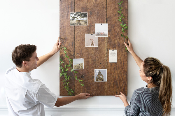 Tablero de corcho para pared Madera rústica con ramas verdes