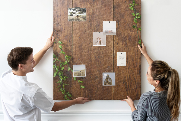 Tablero de corcho para pared Madera rústica con ramas verdes