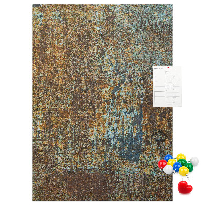 Decoración pizarra de corcho Textura rústica con detalles azules.