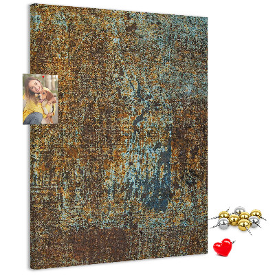 Decoración pizarra de corcho Textura rústica con detalles azules.