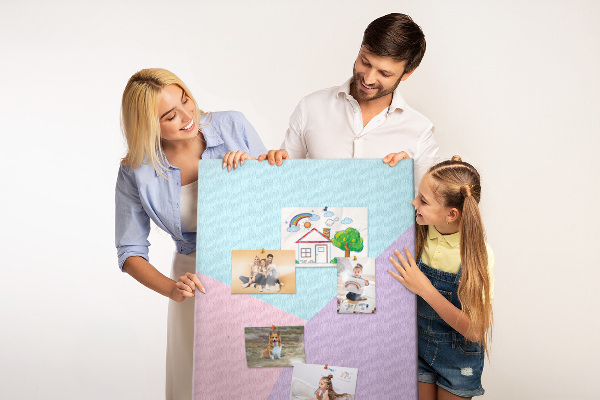 Tablero de corcho para pared Formas geométricas en tonos pastel