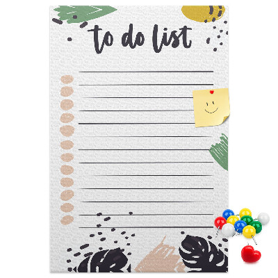 Tablero de corcho para pared Hojas coloridas sobre un fondo de lista de tareas pendientes