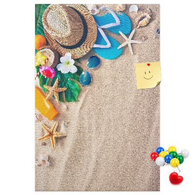 Tablero de corcho Recuerdos de verano en la playa con conchas marinas