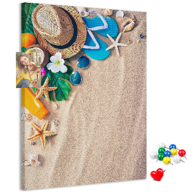 Tablero de corcho Recuerdos de verano en la playa con conchas marinas