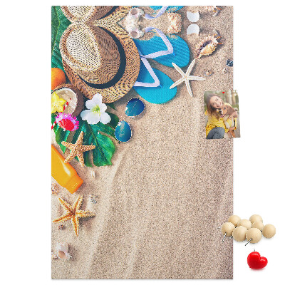 Tablero de corcho Recuerdos de verano en la playa con conchas marinas