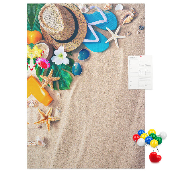 Tablero de corcho Recuerdos de verano en la playa con conchas marinas